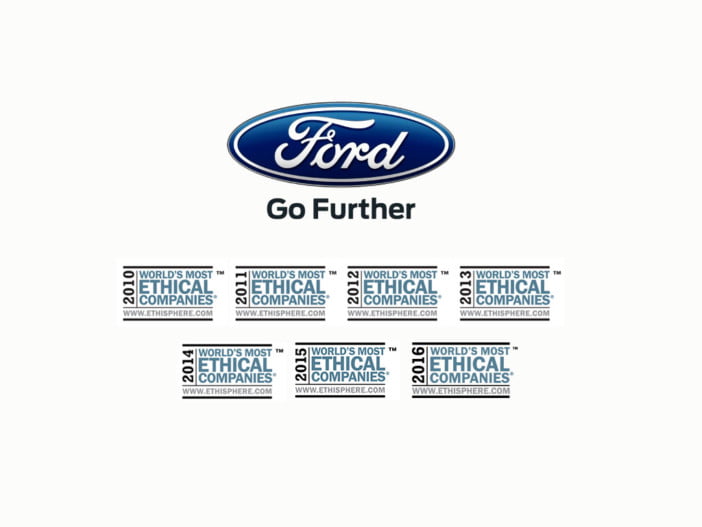 Ford Motor Company is the only automaker named a 2016 World’s Most Ethical Company® by Ethisphere Institute today – a distinction that comes as ethics in business increasingly affects customers and their purchase decisions.